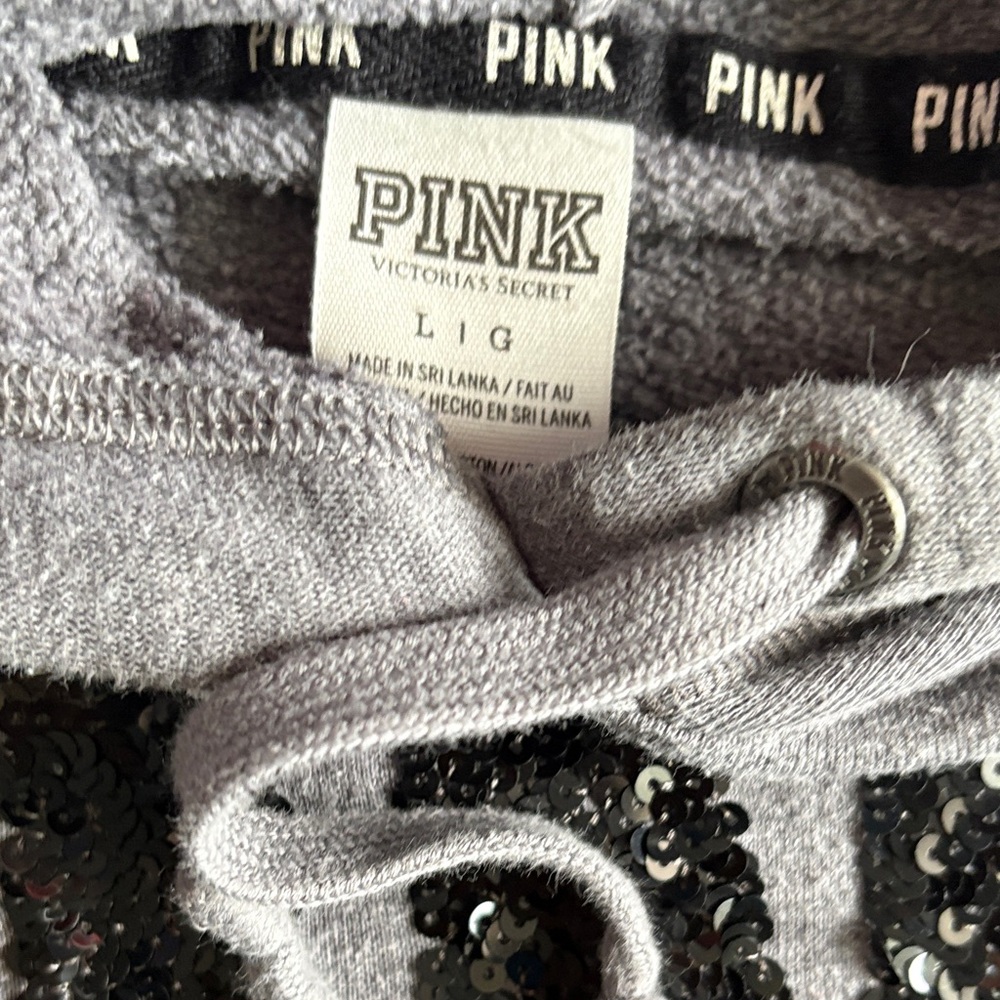 PINK Victoria's Secret Gray Hoodie with Black cheetah print Sequins - Picture 2 of 6